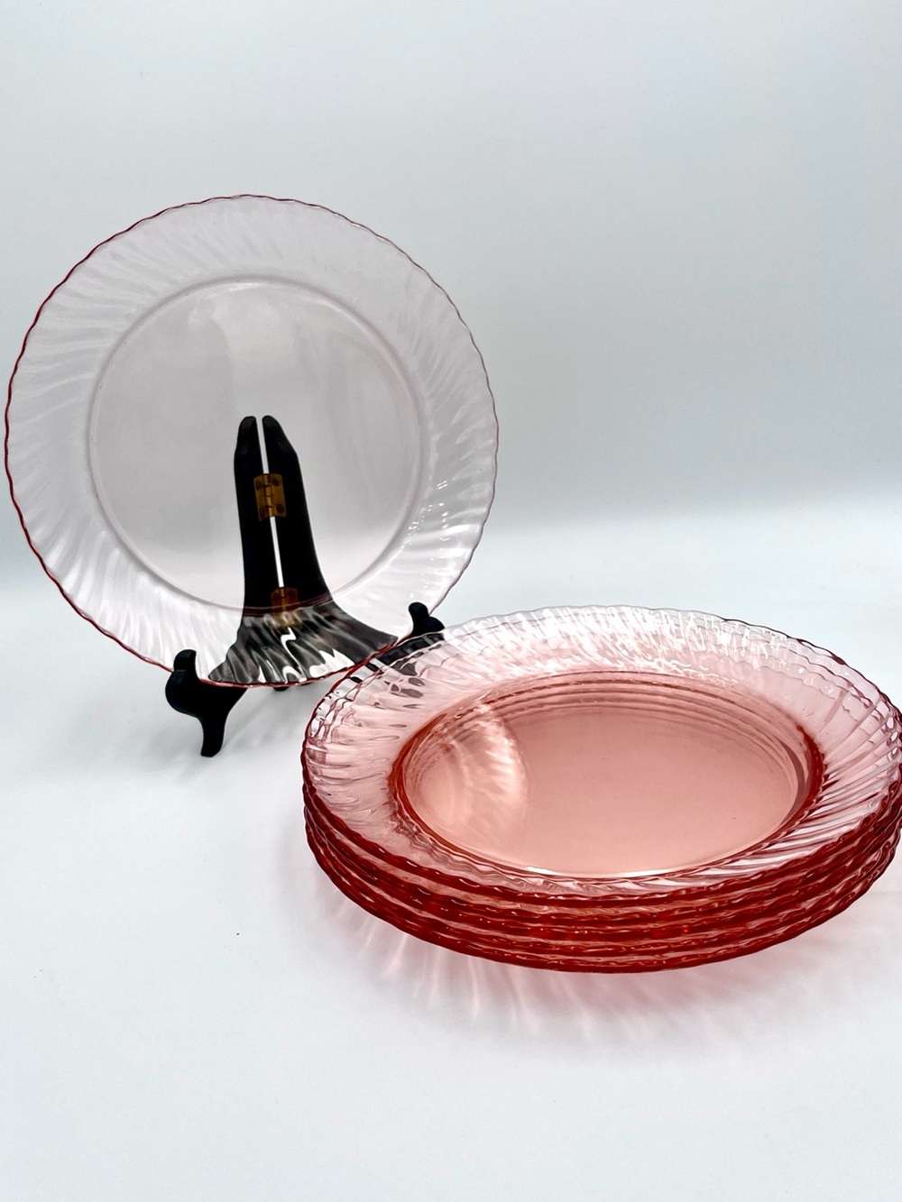 Vintage Arcoroc France Rosaline Pink Swirl Salad Plates - Set of 6 (Sets #2-4)